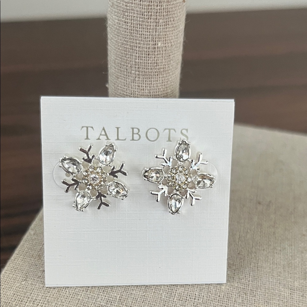 Talbots snowflake crystal post back earrings, NWT